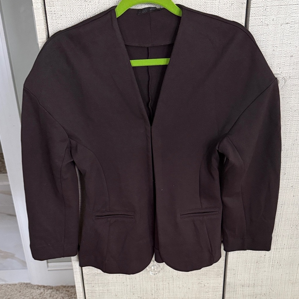 Zara Women's Cocoon Shape Dark Brown Blazer - Picture 4 of 7